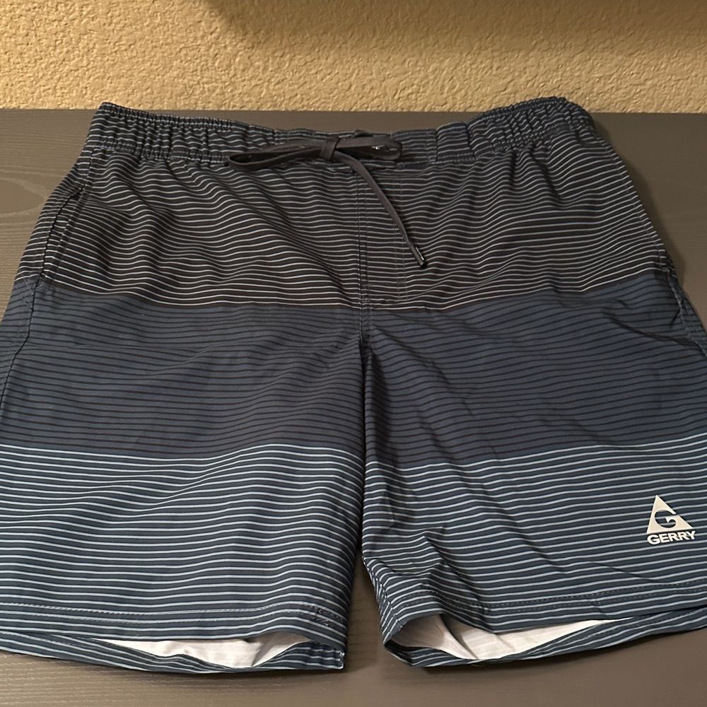 Gerry Men's Navy Striped Swim Board Shorts